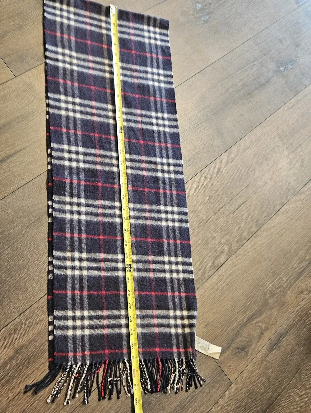Burberry 100% Cashmere Classic Check Scarf Navy Red Made in Scotland